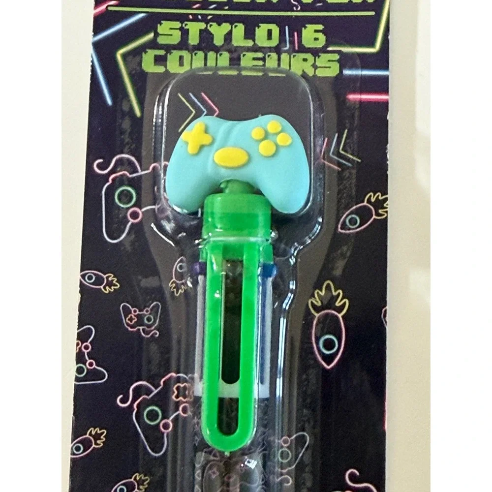 Gamer Video Game Controller 6 Color Retractable Ballpoint Pen Multi Ink Neon